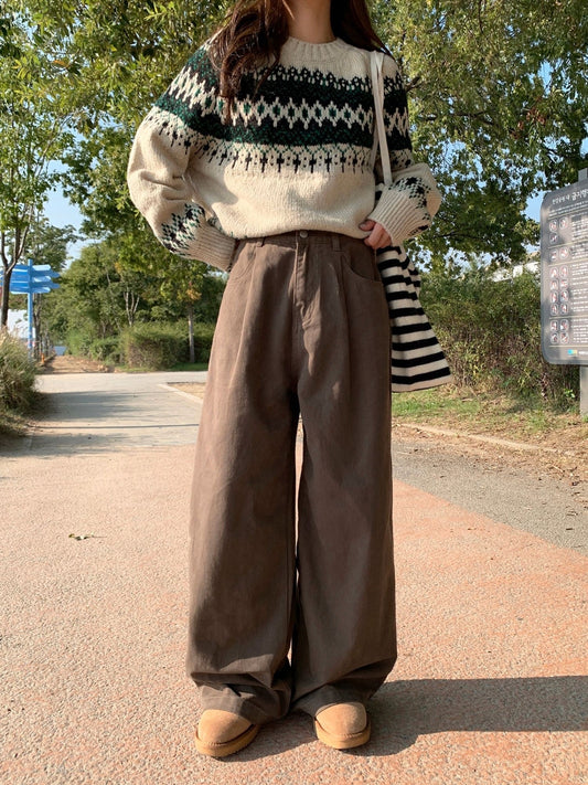 寬鬆打褶闊腳牛仔褲