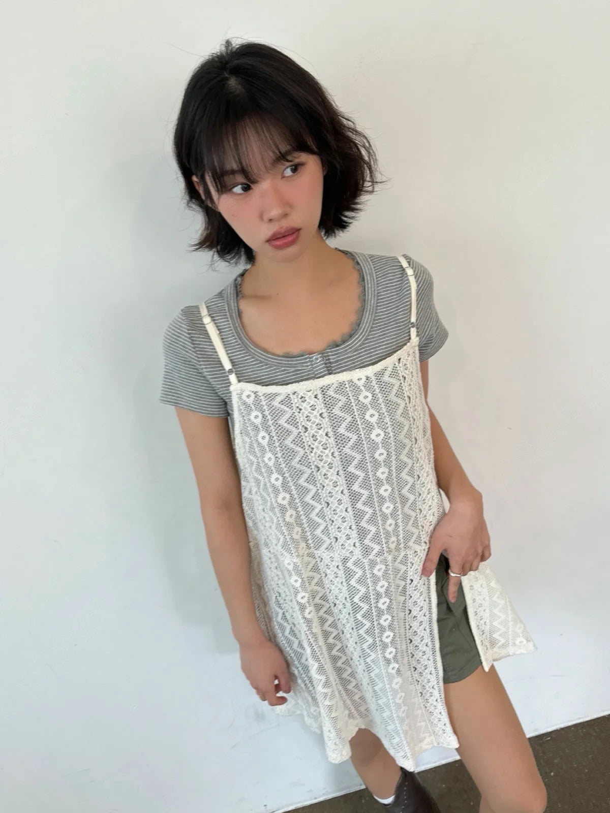 肩帶可調ᵎᵎ。🧷蕾絲側開叉罩裙
