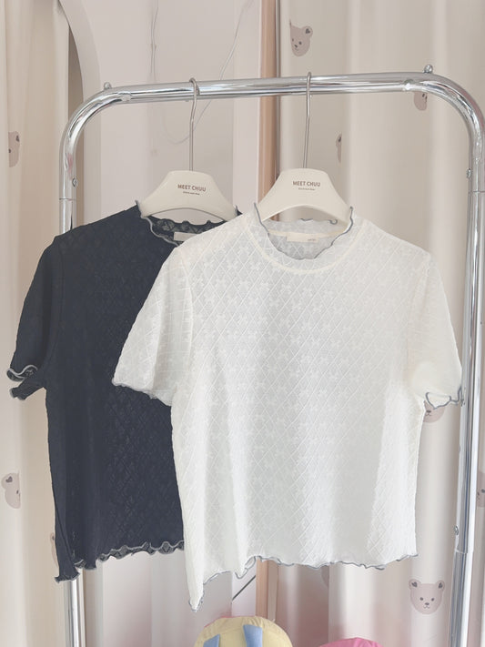 蝴蝶結暗紋ruffle tee