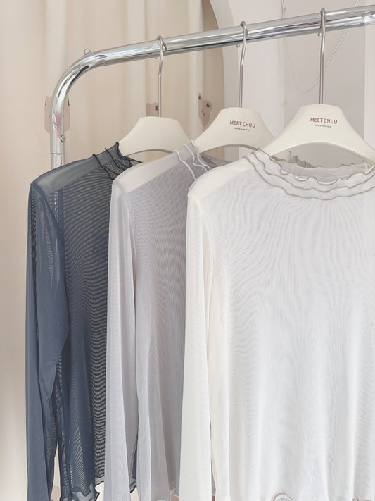 牛奶絲質捲捲ruffle TOP