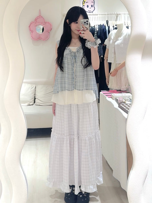 夏日氛圍🍨假兩件格紋上衣