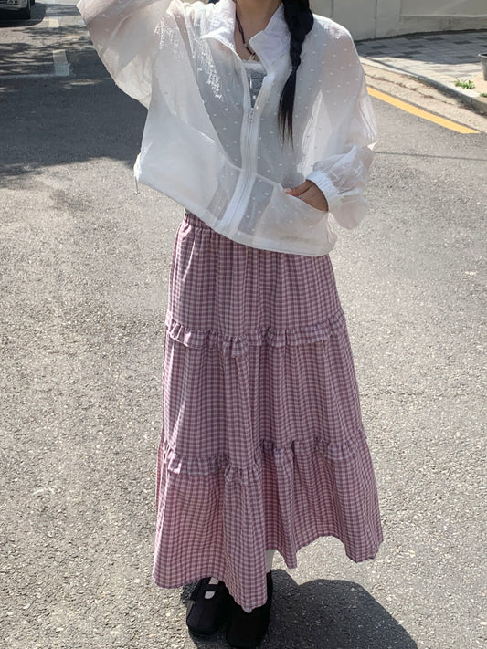 超好搭✿//鬆緊腰格紋蛋糕裙
