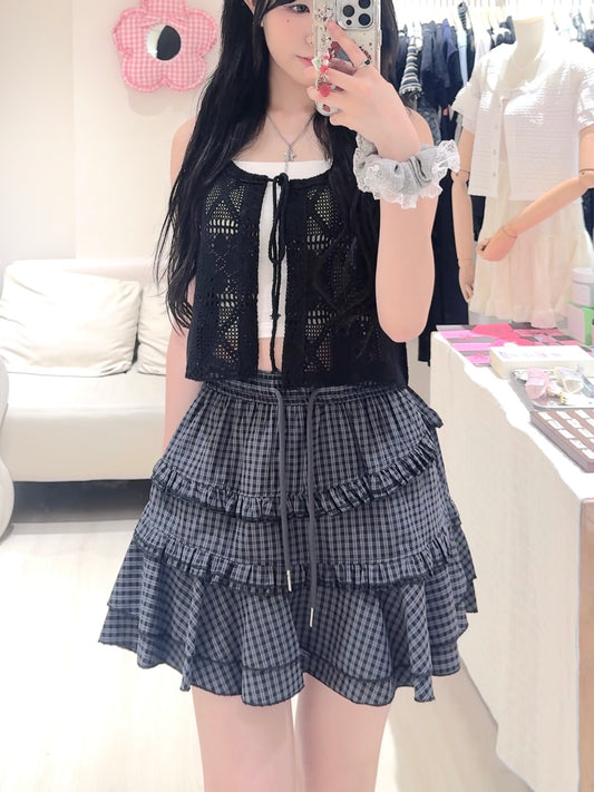 深藍色荷葉邊短裙套裝