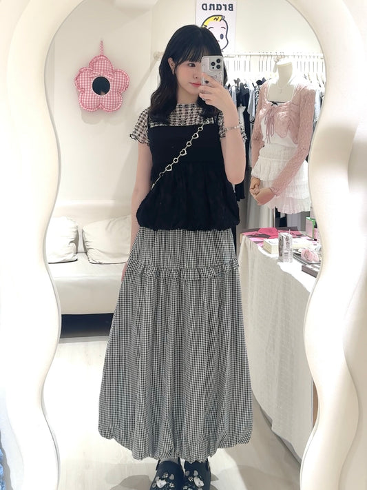 花苞羽毛感背心配格仔長裙