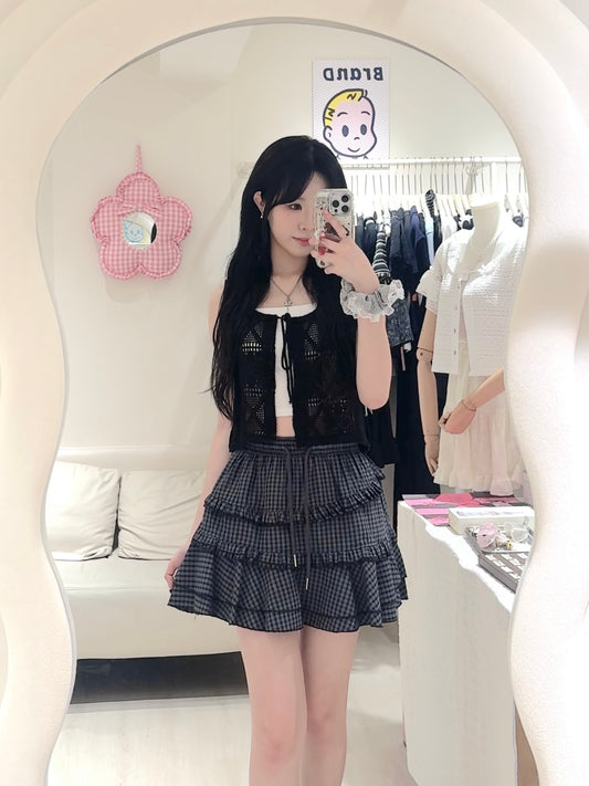 深藍色荷葉邊短裙套裝