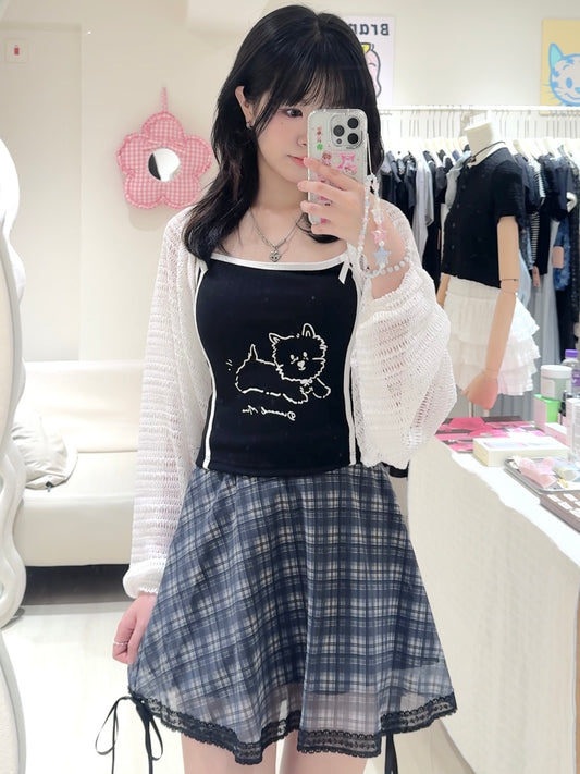 菱格紋蝴蝶結短裙