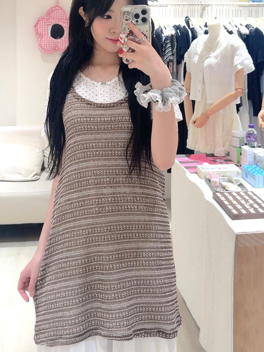 混色編織掛頸罩裙套裝