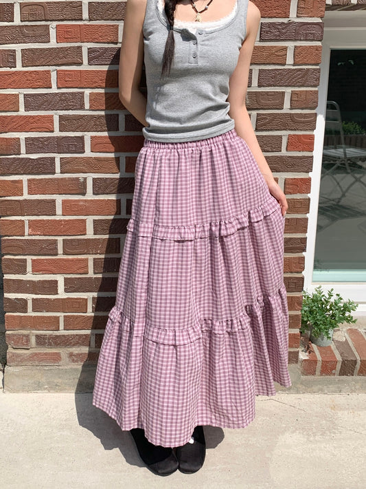 超好搭✿//鬆緊腰格紋蛋糕裙