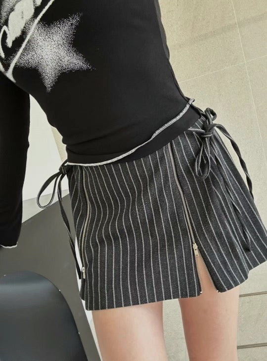 美式綁帶拉鍊設計短裙