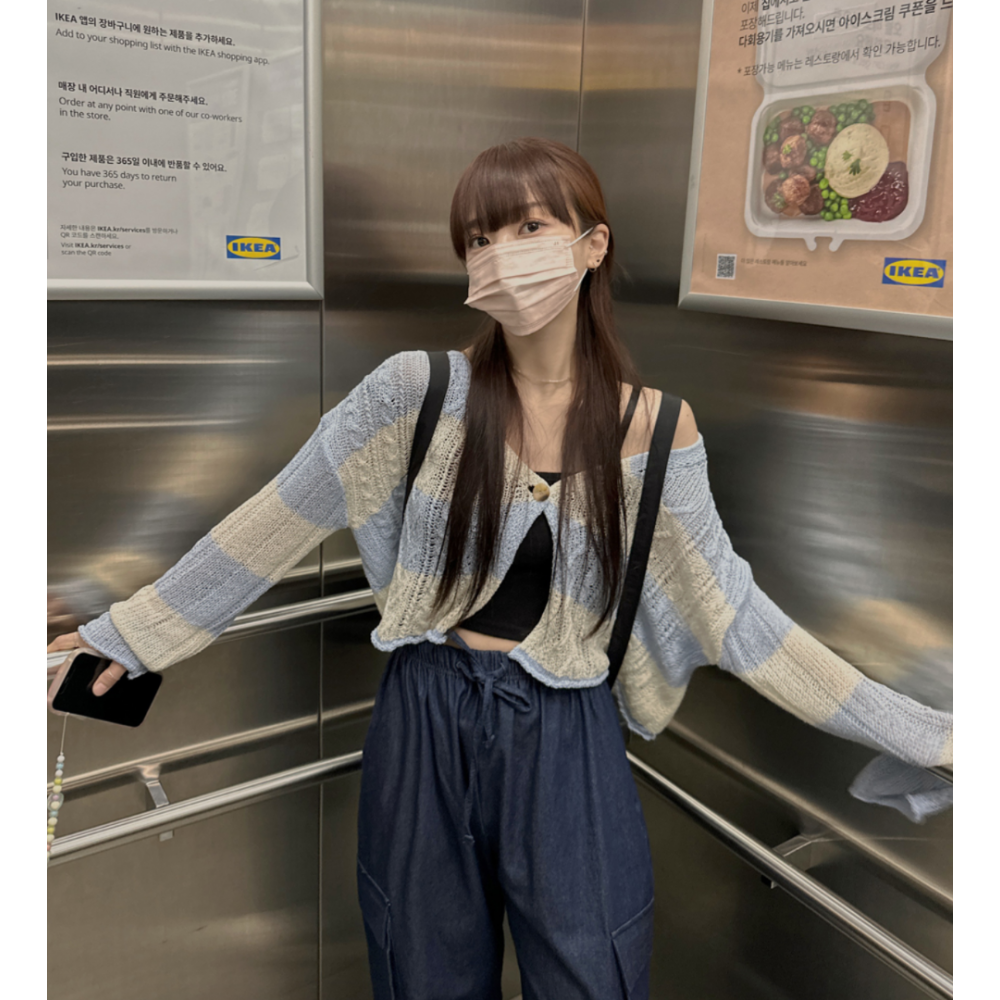 粗間麻花單鈕扣薄針織上衣