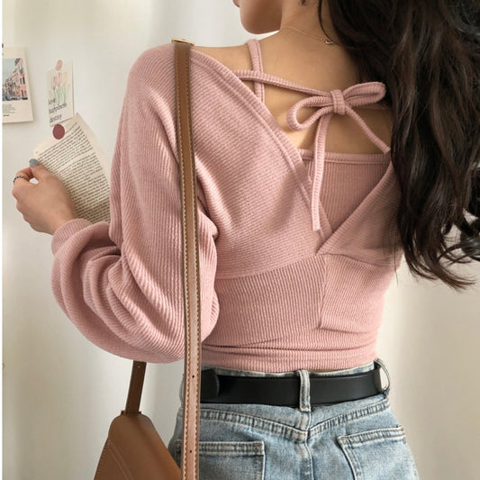 熱銷300+♡後綁帶泡泡袖SET