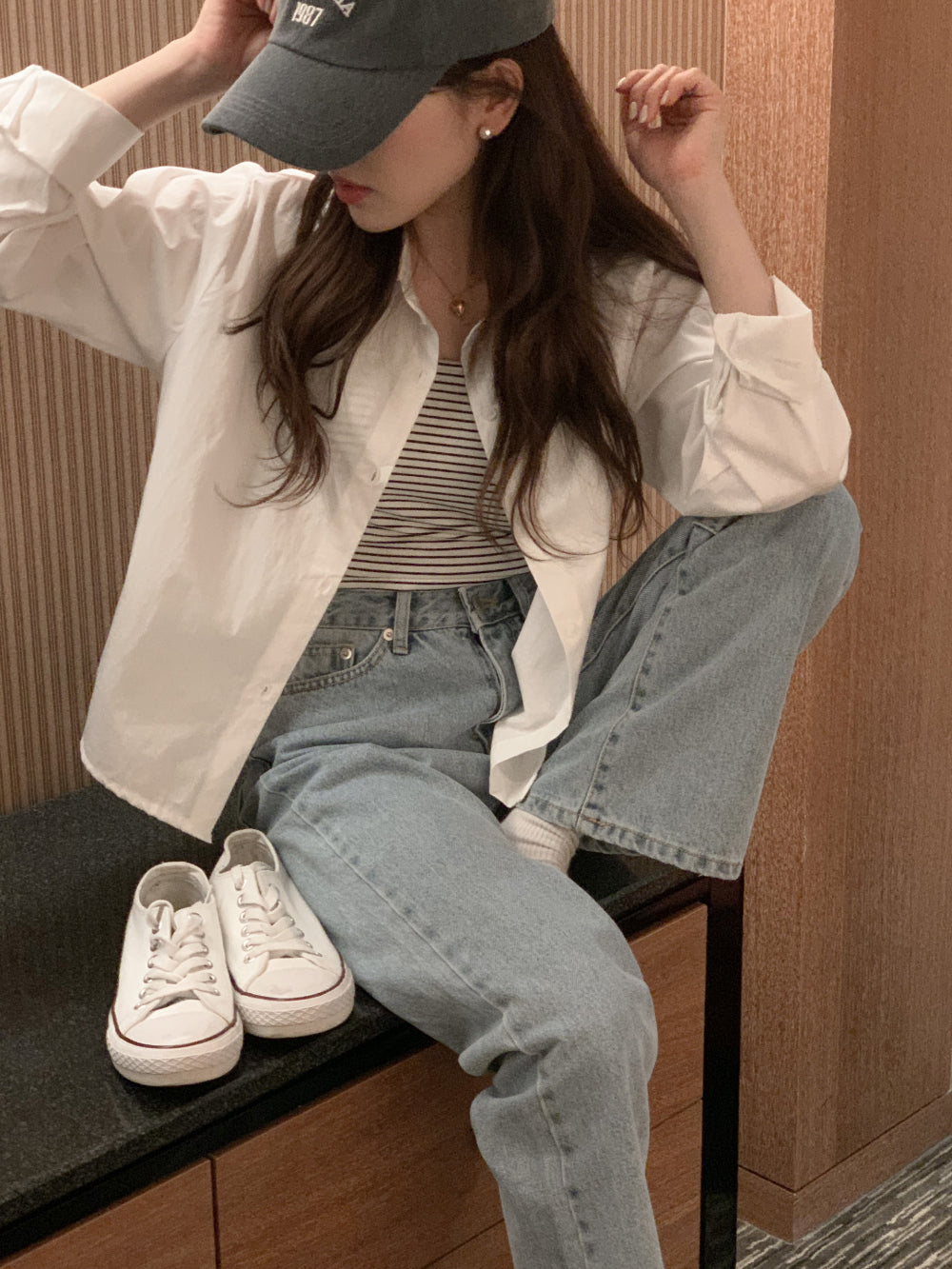 間條幼肩帶平口Bra top