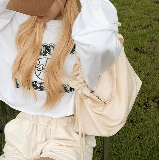 肩背皺皺抽繩尼龍袋