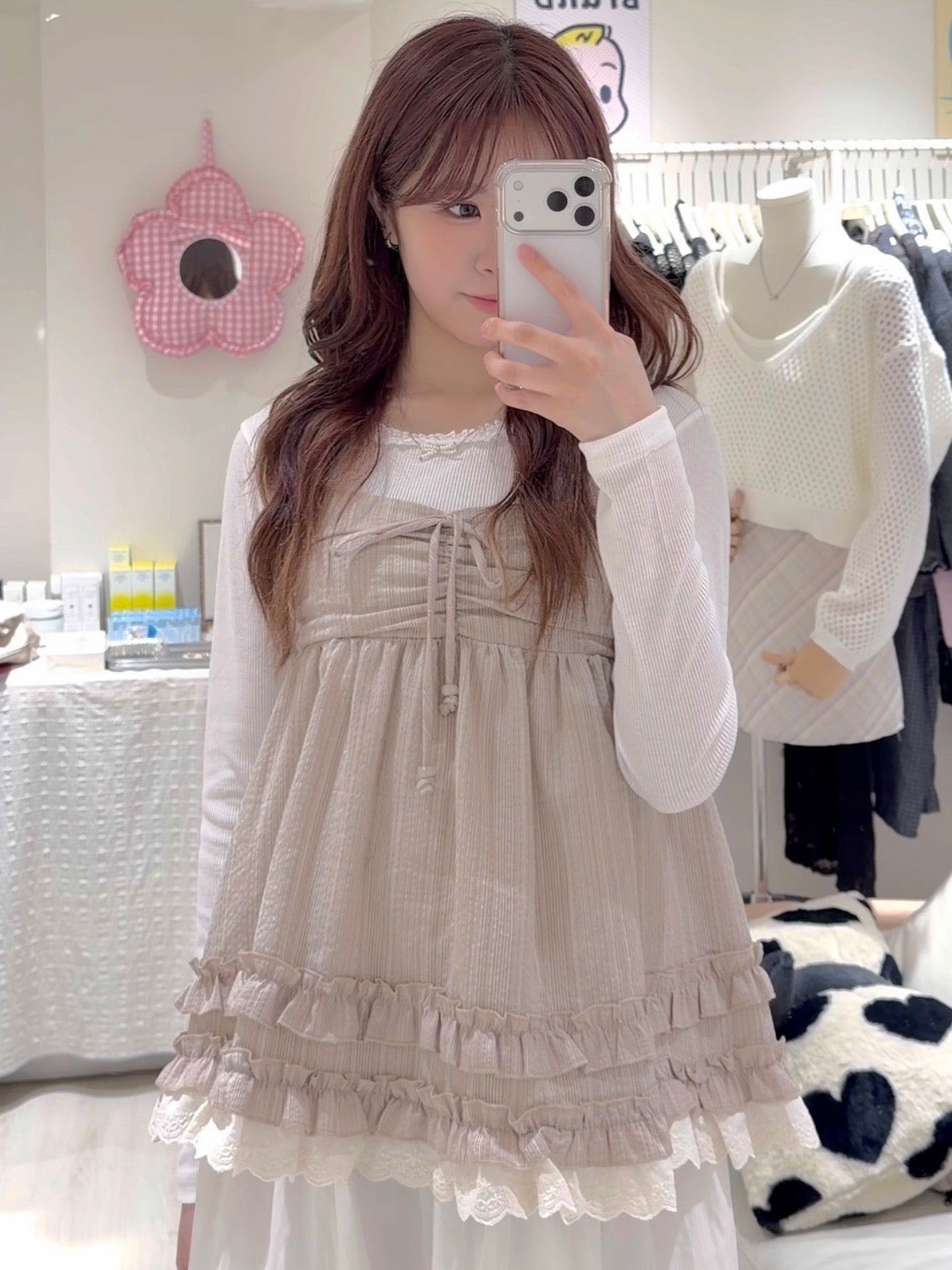 熱賣🌸混色直紋綁帶花邊背心