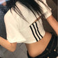 棉質小露背拼邊crop tee