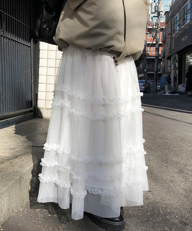 層疊式荷葉邊蛋長裙