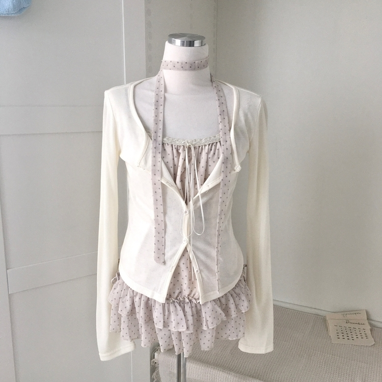 波點莎莎綁帶背心+外套Set