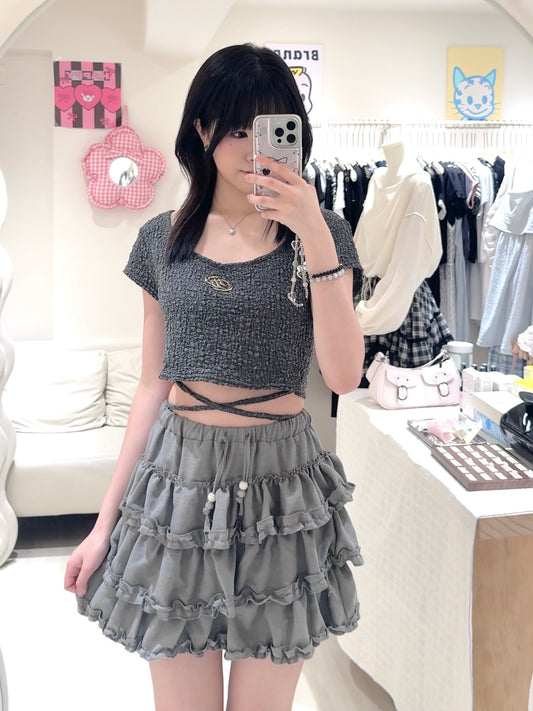 鹽系girls🐈‍⬛交叉露腰配短裙套裝