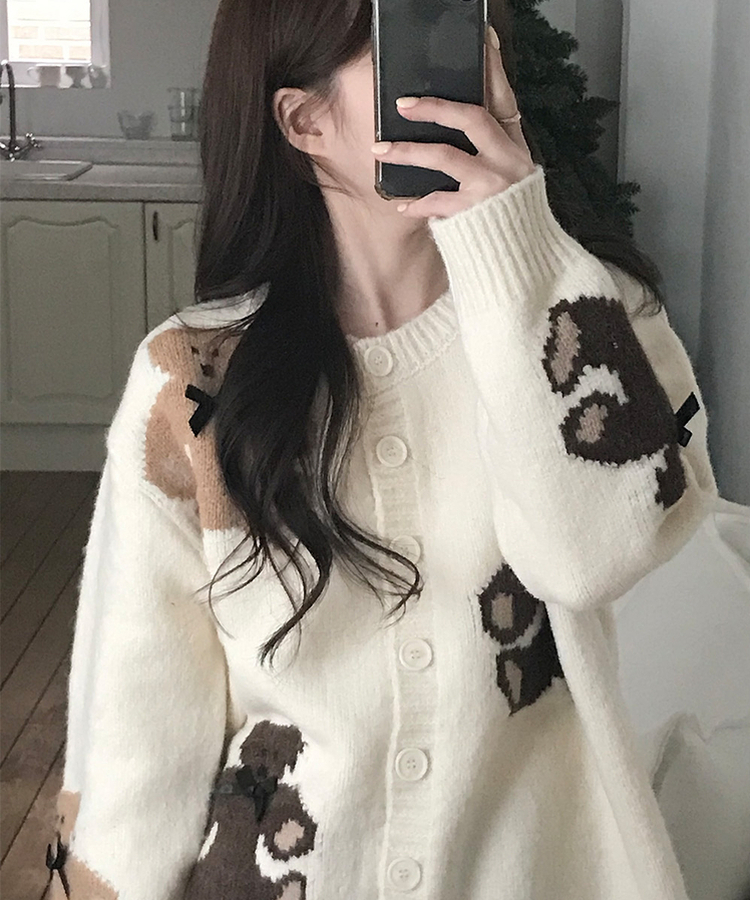 Teddy bear&Ribbon Cardigan