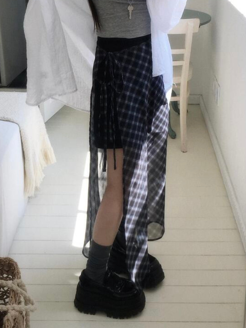 顯腳長!🌸菱格網紗長裙