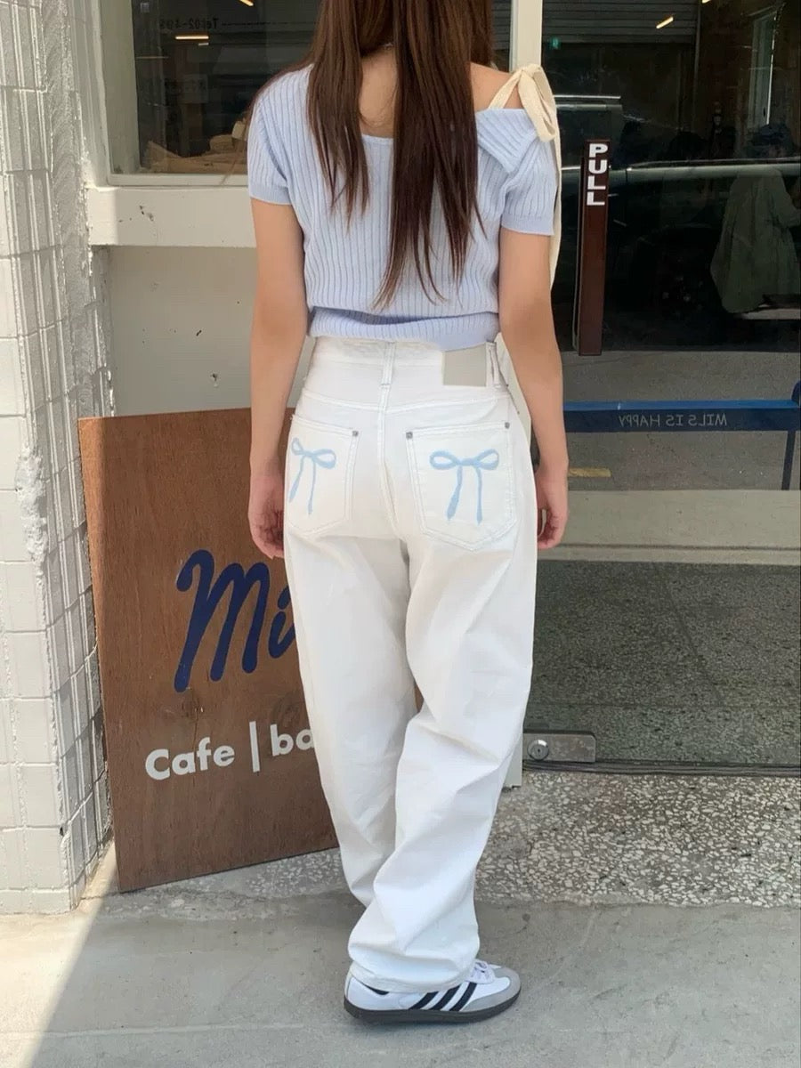 【店主自留🧸~】ribbon wide cotton pants