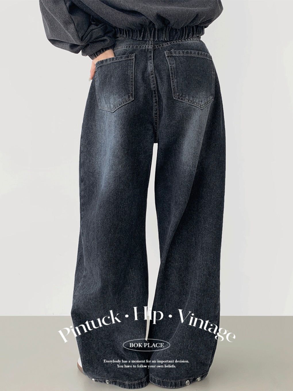 Folding wide denim pants