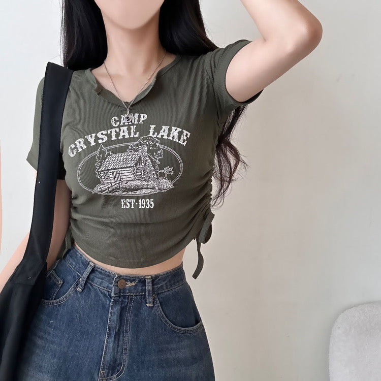 Vintage lake print crop tee