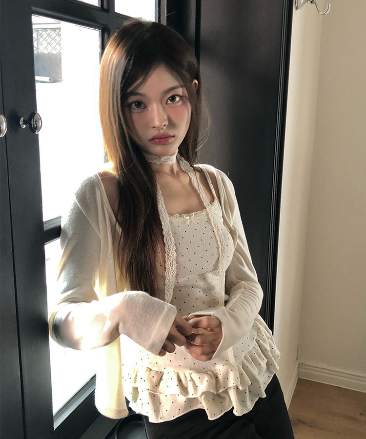 波點荷葉邊兩件套裝