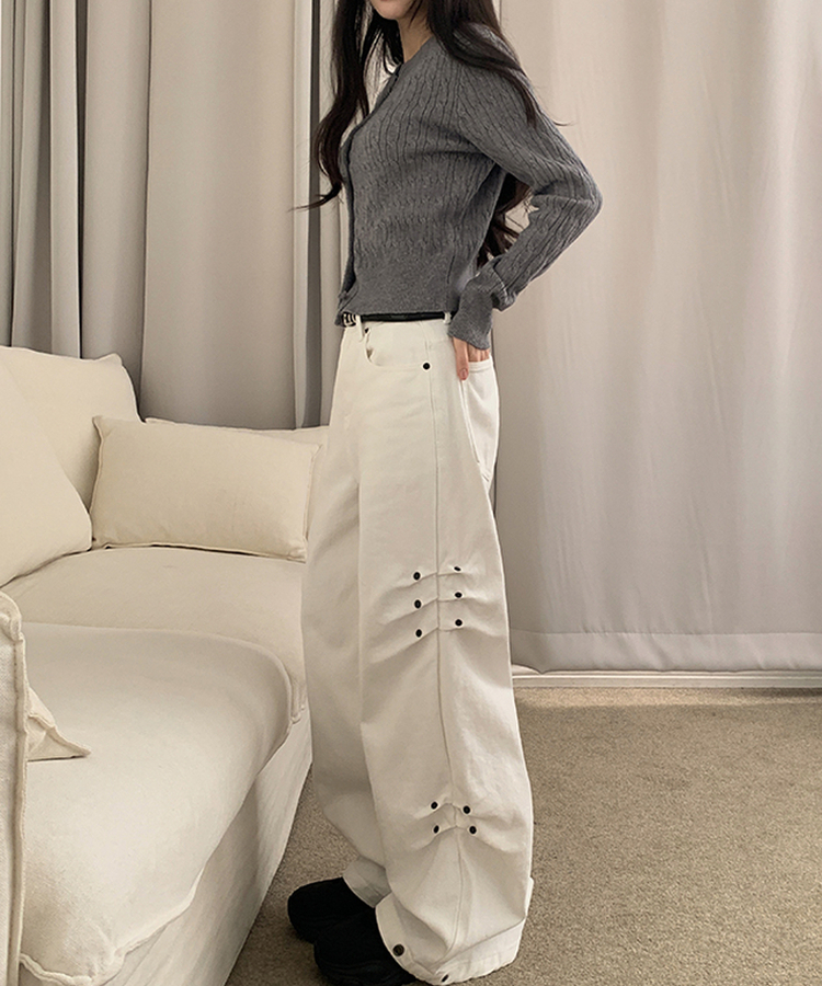 型格Style側打褶鉚釘牛仔褲