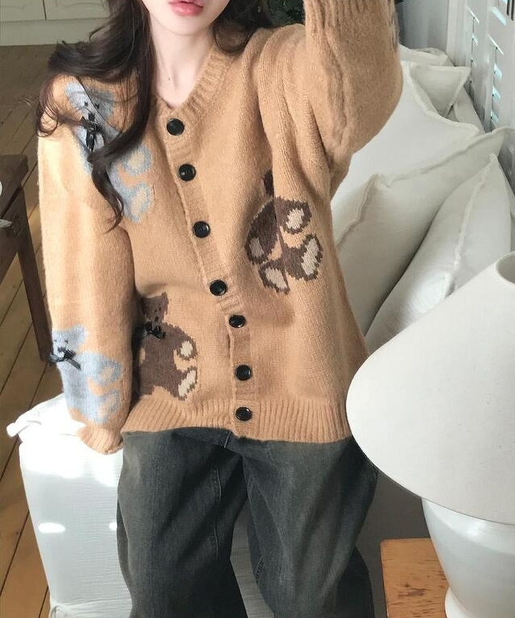 Teddy bear&Ribbon Cardigan