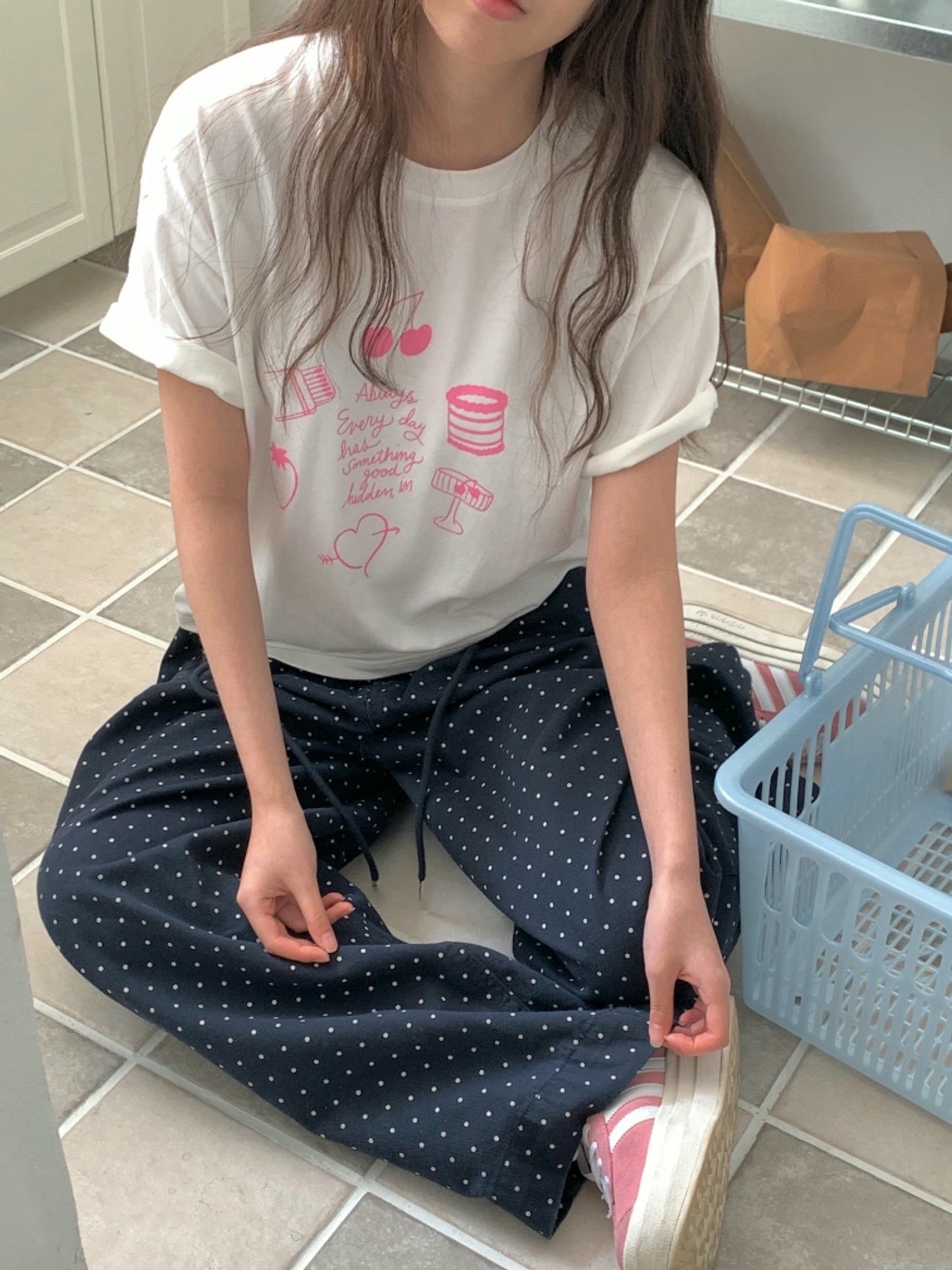 韓系少女圖案寬鬆Tee