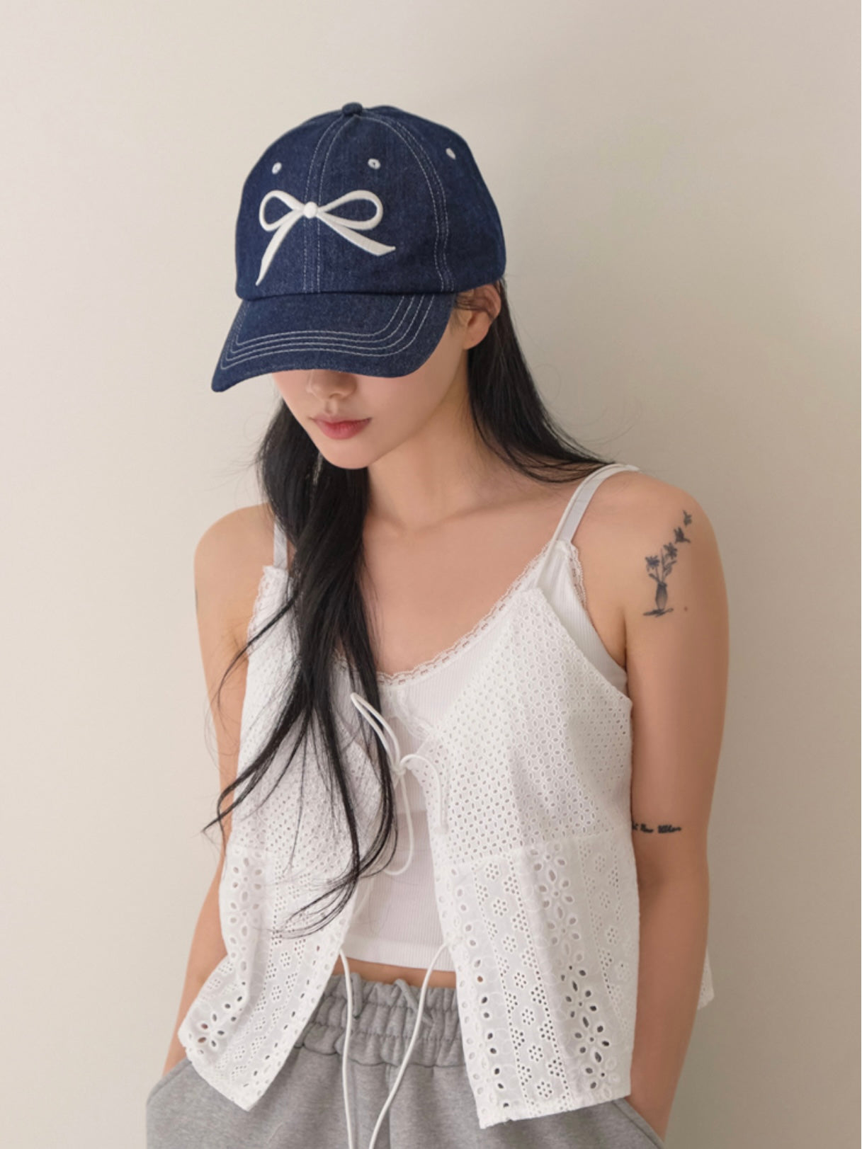 Ribbon denim stitch ballcap