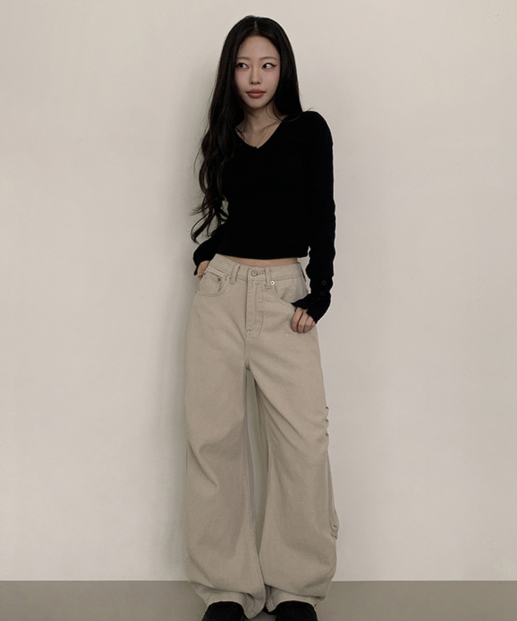 型格Style側打褶鉚釘牛仔褲