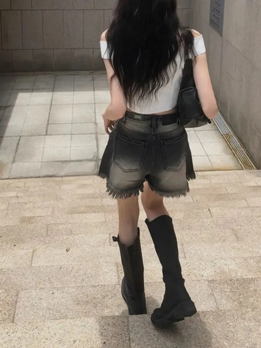 洗水高腰流蘇邊短褲