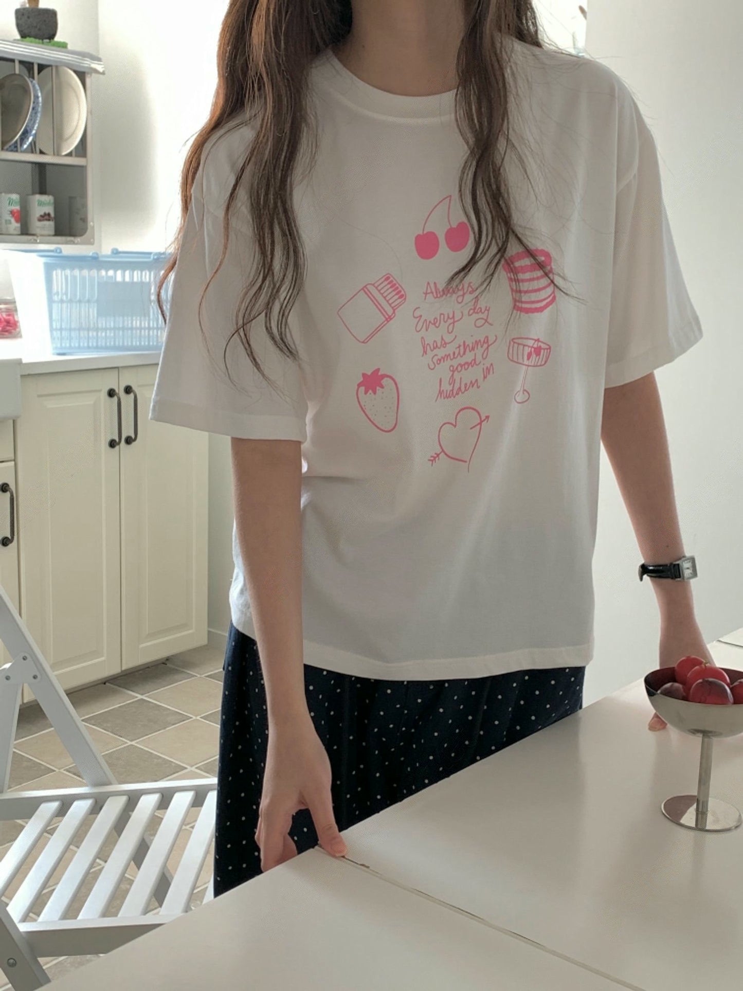 韓系少女圖案寬鬆Tee