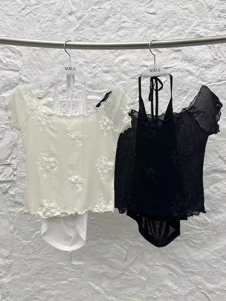 爆單～溫柔刺繡短袖套裝