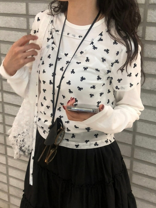 蝴蝶結綁帶網紗Tee