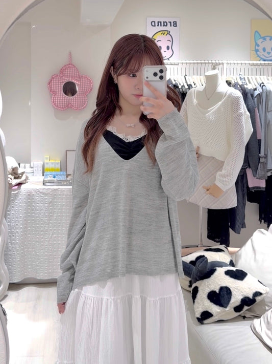 四季OK👧🏻混色V領針織上衣