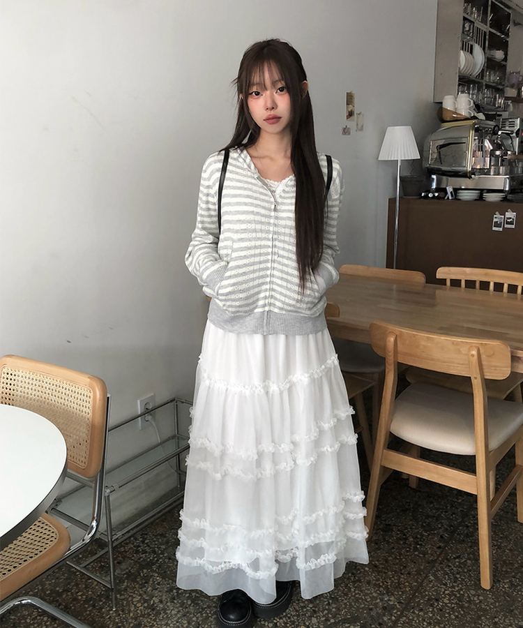 層疊式荷葉邊蛋長裙