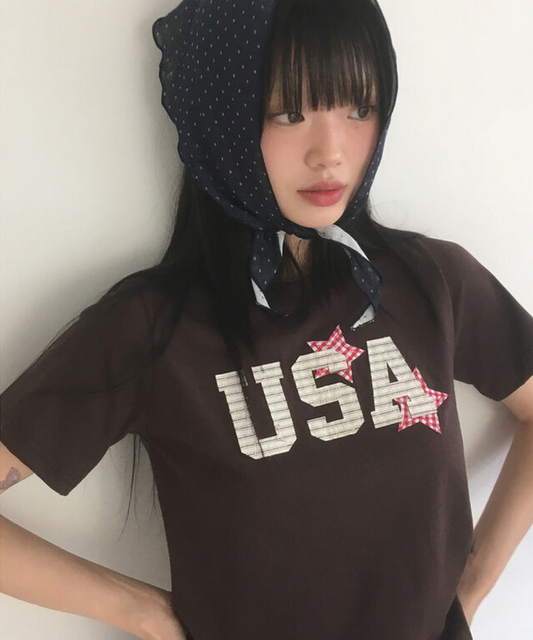 USA復古布貼短袖tee