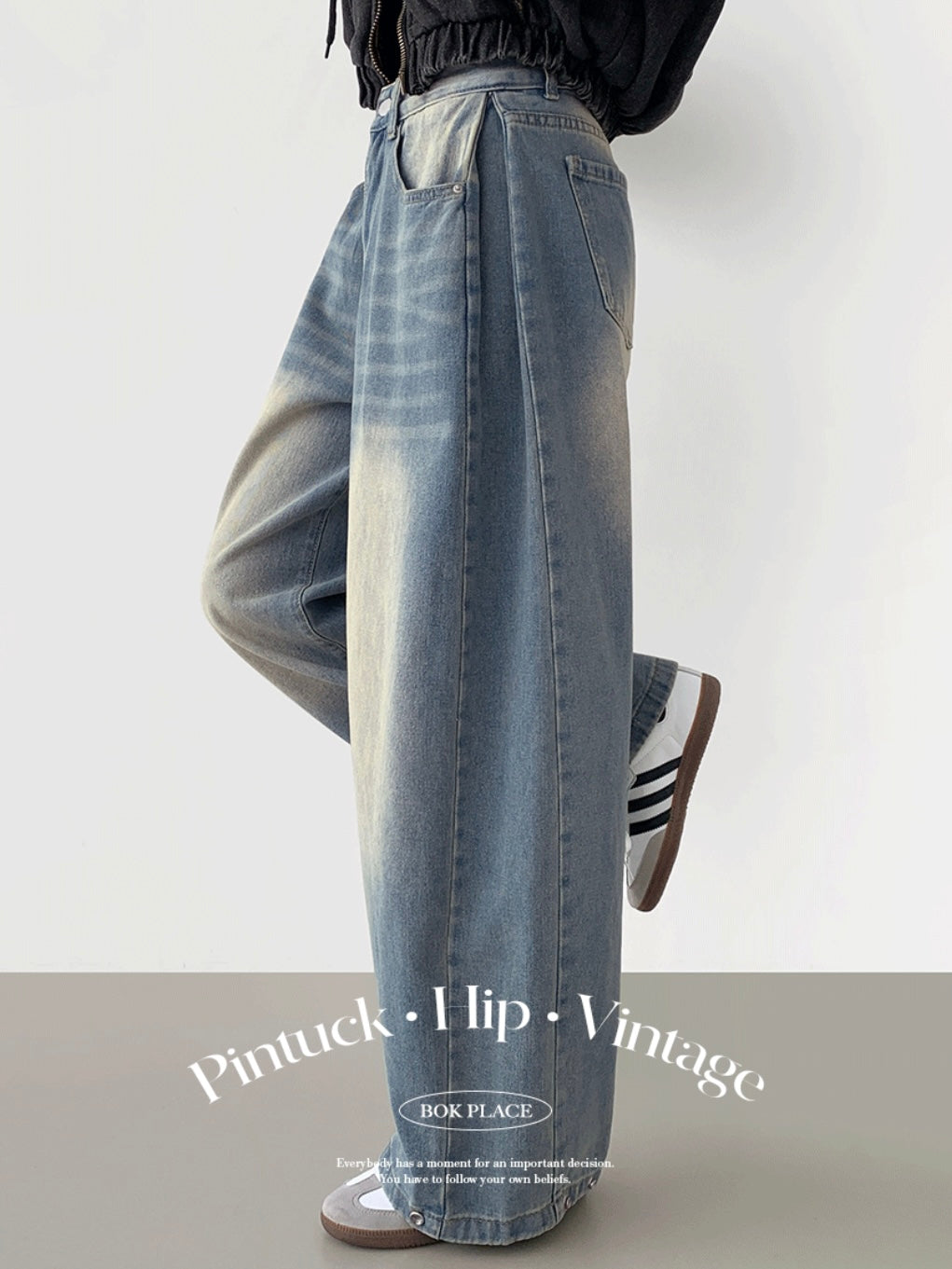 Folding wide denim pants