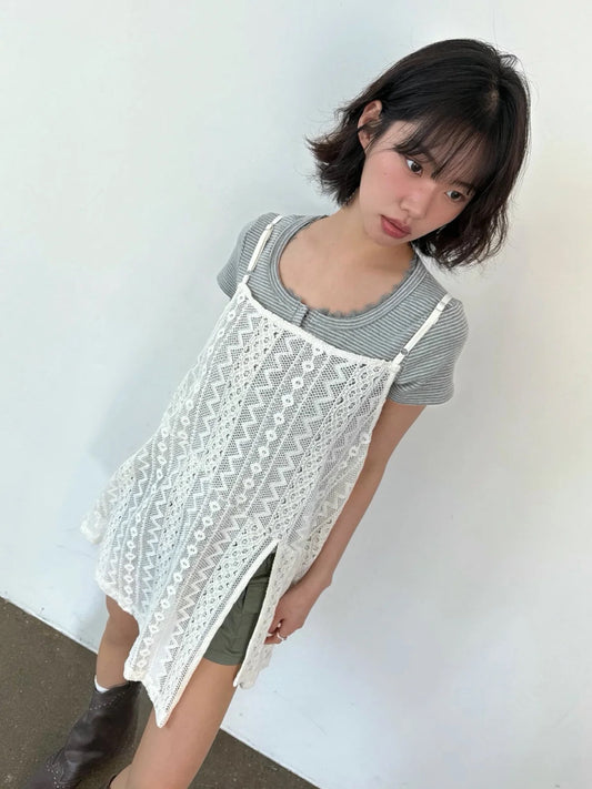 肩帶可調ᵎᵎ｡🧷蕾絲側開叉罩裙