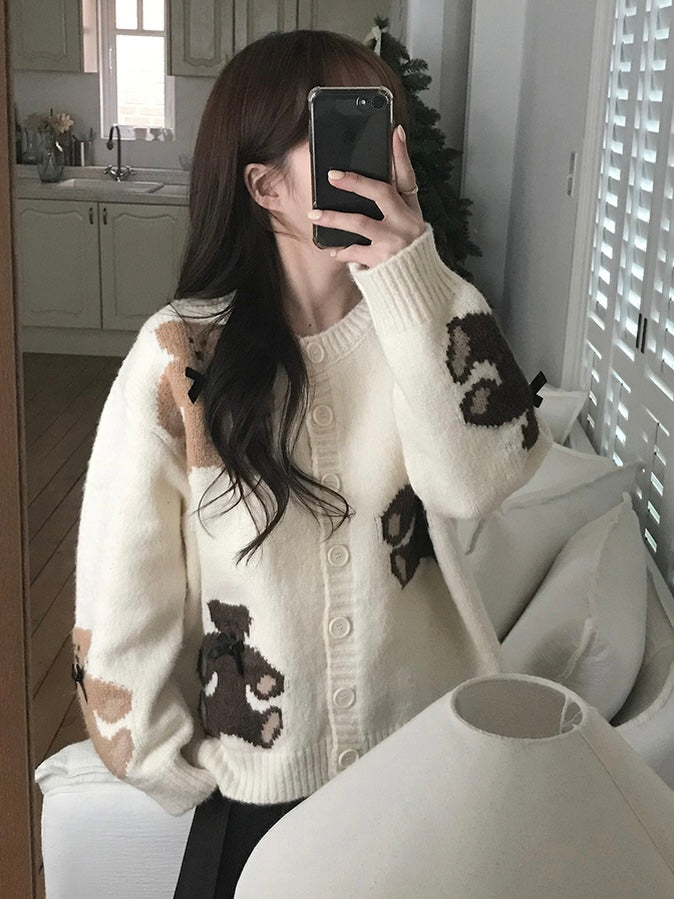 Teddy bear&Ribbon Cardigan