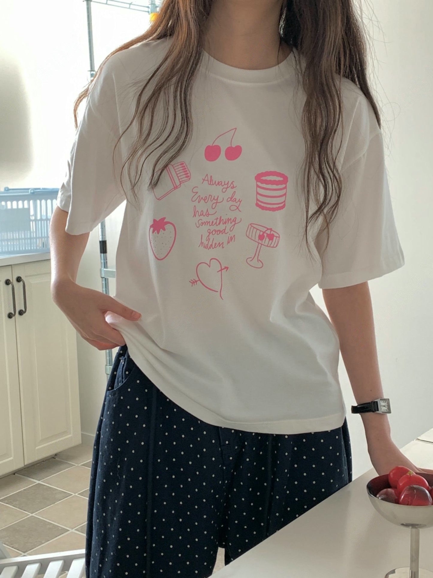 韓系少女圖案寬鬆Tee