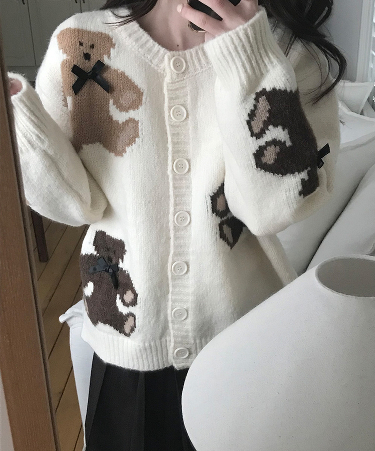 Teddy bear&Ribbon Cardigan