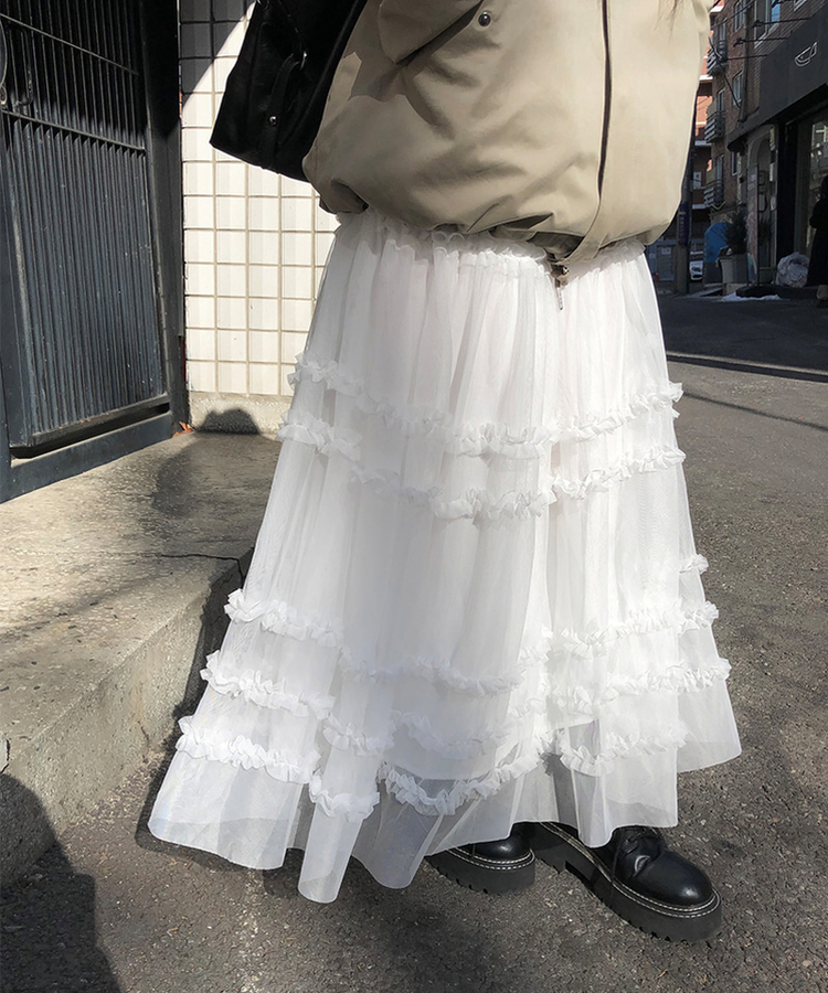 層疊式荷葉邊蛋長裙