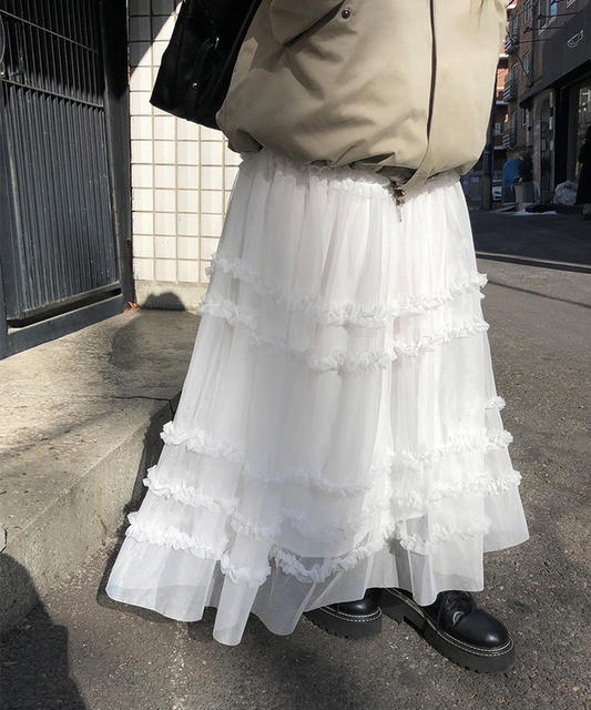 層疊式荷葉邊蛋長裙