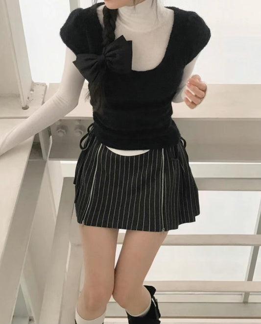 美式綁帶拉鍊設計短裙