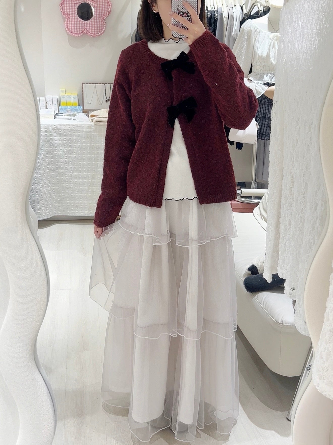 聖誕vibe🎄酒紅色針織開衫套裝