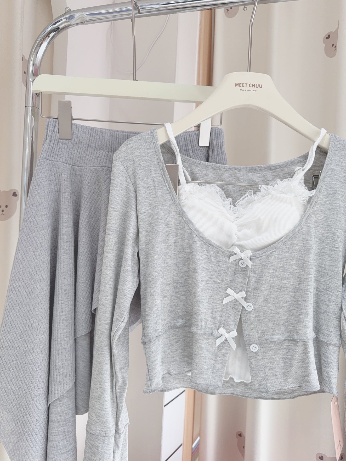 自留!!💗花邊背心+蝴蝶結上衣Set